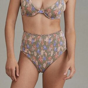 NWT Acacia Seychelles Smocked Bottom Lovina Floral High-Waisted Bikini Bottom M
